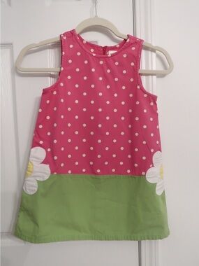 GYMBOREE size 6 Pink Polka Dot & Green Daisy Applique Dress